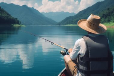 fishing on a canoe