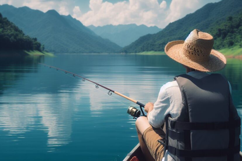 fishing on a canoe