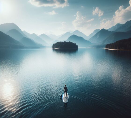 paddle boarder on lake